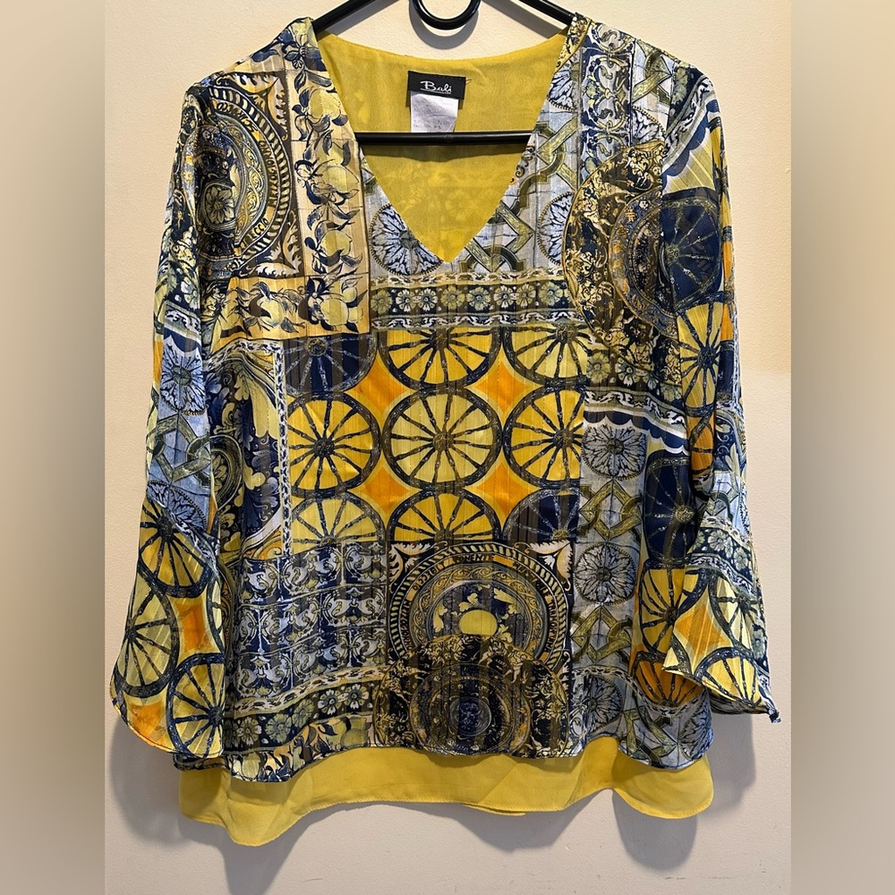 BALI size SMALL, Yellow and Blue Women's Top